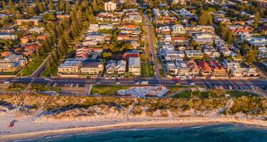 Aerial view of a scenic cityscape of Cottesloe, Australia